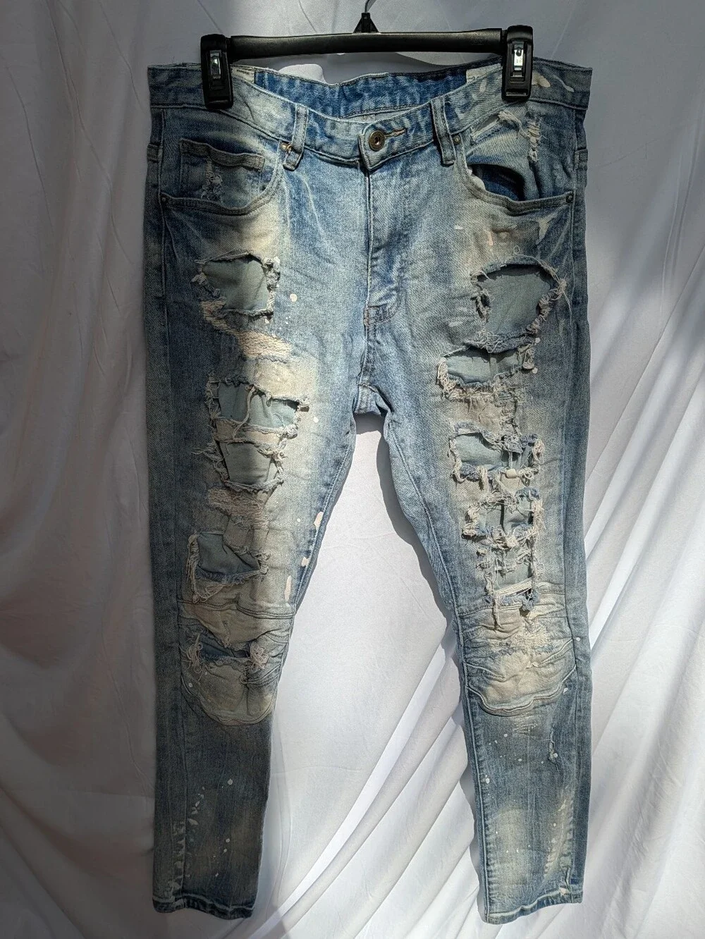 Men's Skinny Distressed Light Blue Ripped Jeans